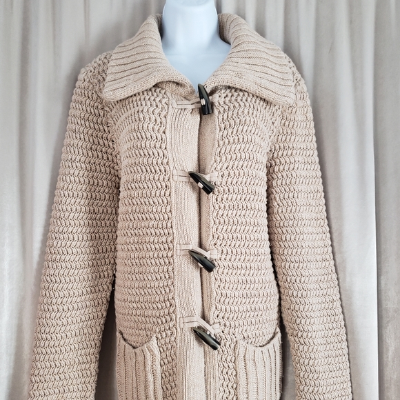 NWOT Talbots tan open weave toggle closure wool blend coat Womens Medium - Picture 5 of 7